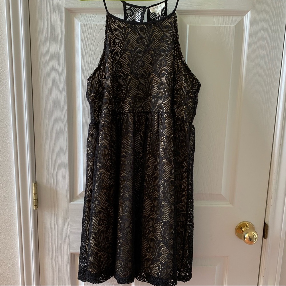 UMGEE BLACK LACE WITH NUDE BOTTOM LAYER DRESS